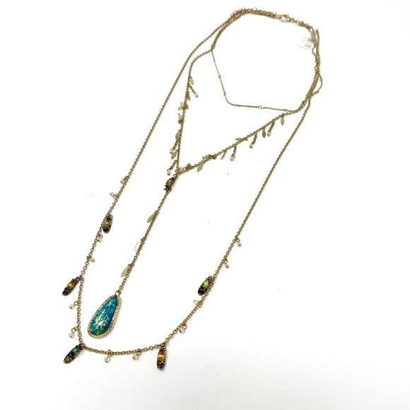 NWT Free People Festival Stone Layered Gold Necklace Turquoise - Picture 5 of 6